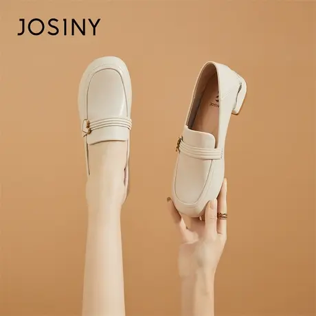Josiny/卓诗尼乐福鞋女款2024新款春季粗跟气质单鞋英伦风小皮鞋商品大图