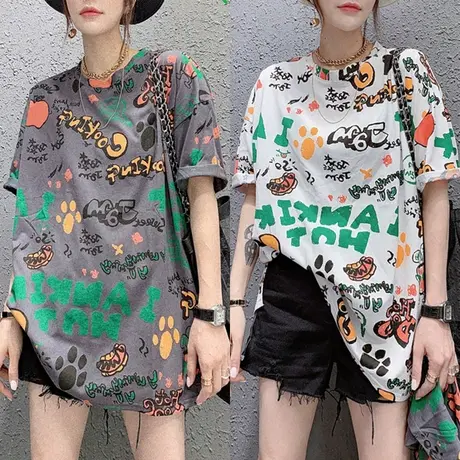 2023年夏季新款欧货欧洲站宽松T恤别致女装大版潮牌ins短袖上衣服图片