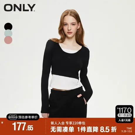 ONLY2023秋季新款休闲百搭假两件拼接短款修身T恤女|123302011商品大图