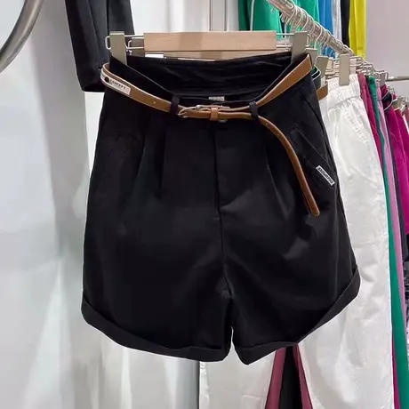 休闲短裤女工装裤2023夏季新款高腰A字阔腿裤休闲腰带短裤外穿潮图片