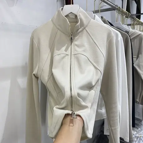 立领长袖短外套女秋装修身显瘦运动休闲卫衣拉链开衫长袖T恤上衣图片