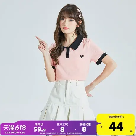 唐狮夏新款短袖T恤polo衫女拼接撞色宽松甜美淑女潮流学生上衣DY商品大图