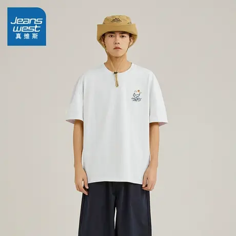 JR真维斯男款2025夏季新款简约百搭印花图案舒适时尚纯棉短袖T恤商品大图
