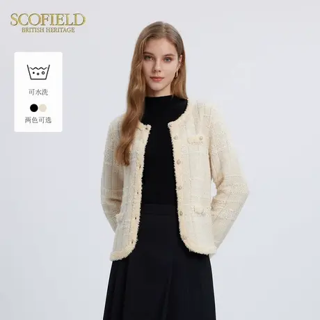 【可水洗】Scofield女圆领羊毛混纺小香风针织衫外套冬季图片