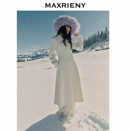 MAXRIENY极简赫本风羊毛大衣女24秋新款法式复古中长款伞摆外套商品大图