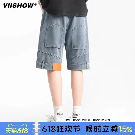 VIISHOW2025夏季新款美式水洗复古牛仔短裤男宽松直筒休闲中裤潮图片