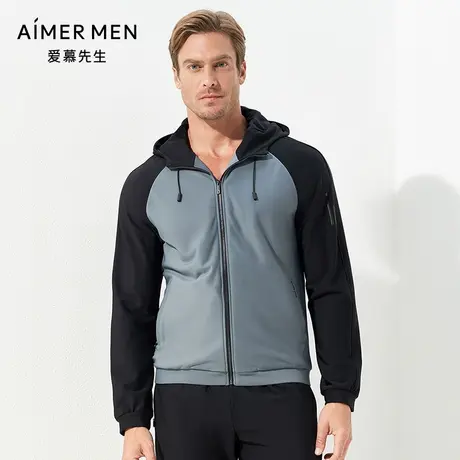 aimer men爱慕先生酷感运动帽衫灰黑中绒插肩拉链长袖62C848商品大图
