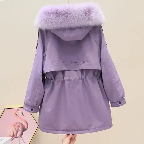 派克服棉衣女中长款2023冬新款韩版时尚大毛领加绒加厚派克服外套商品大图