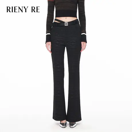 RIENYRE裤子女2023秋季新款美式高腰显瘦黑色设计感小众微喇裤子商品大图