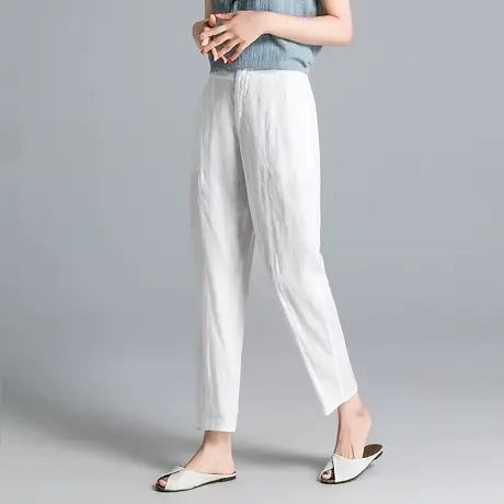棉麻哈伦裤女夏季薄款亚麻九分裤加肥加大码女裤子宽松显瘦休闲裤商品大图