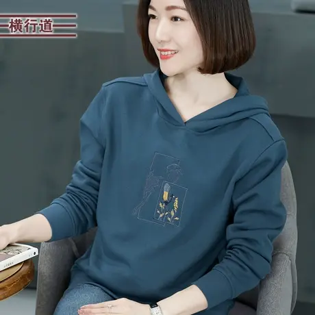 胖MM2023冬装连帽中年带帽卫衣女宽松长袖妈妈装大码上衣外穿休闲图片