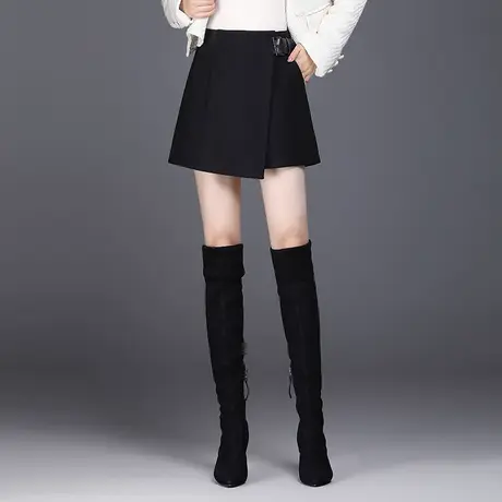 黑色高腰不规则短裙裤遮胯显瘦减龄百搭外穿阔腿裤子2023秋季新款商品大图