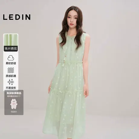 【商场同款】乐町绿色无袖连衣裙2025早秋新款宽松裙子C1FAF3106图片