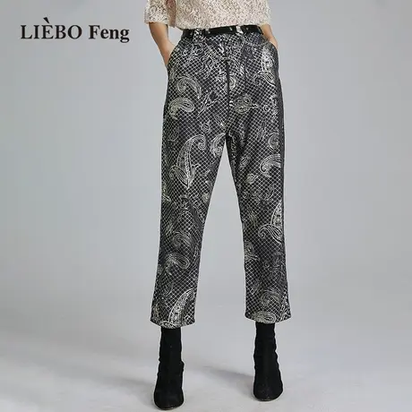 裂帛LIEBOFeng原创设计2023秋季烫金印花宽松老爹裤复古牛仔裤女商品大图