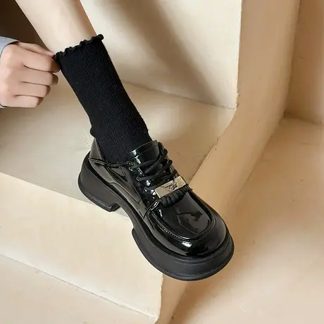 两穿软底小皮鞋女英伦风2023年春秋新款复古厚底单鞋一脚蹬乐福鞋商品大图