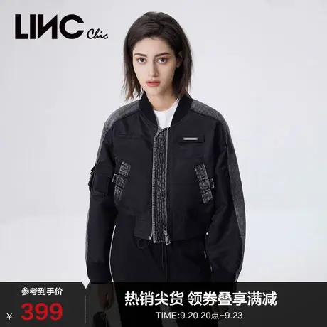 LINCCHIC金羽杰外套街头潮酷拼接牛仔夹克短外套女S221DJ238商品大图