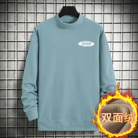 半高领卫衣男秋冬加绒保暖双面绒宽松潮流百搭双面绒中领长袖t恤商品大图