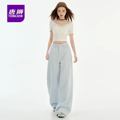 唐狮春季新款牛仔裤女高腰秋款纯色宽松显瘦休闲直筒阔腿拖地裤AX图片
