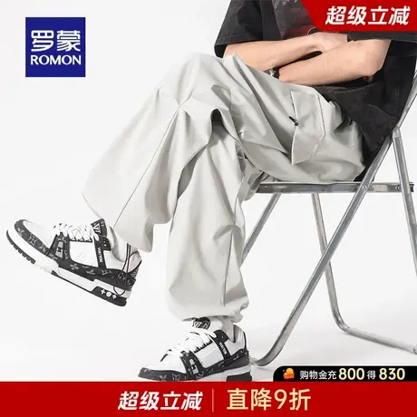 罗蒙男士纯色休闲裤2025秋季新款日常简约长裤户外必备系绳工装裤商品大图