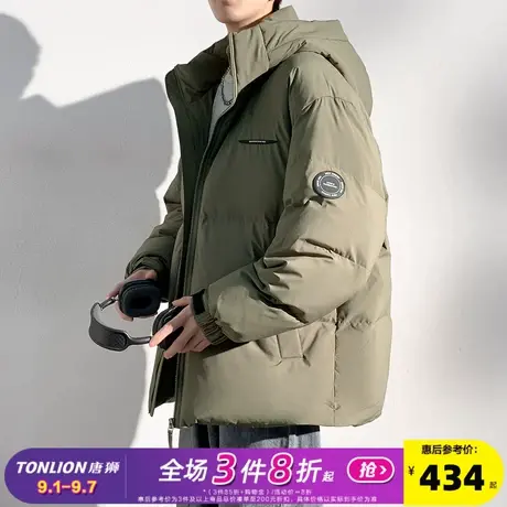 唐狮2024冬季新款羽绒服男连帽拼接撞色短款面包服加厚宽松外套潮图片