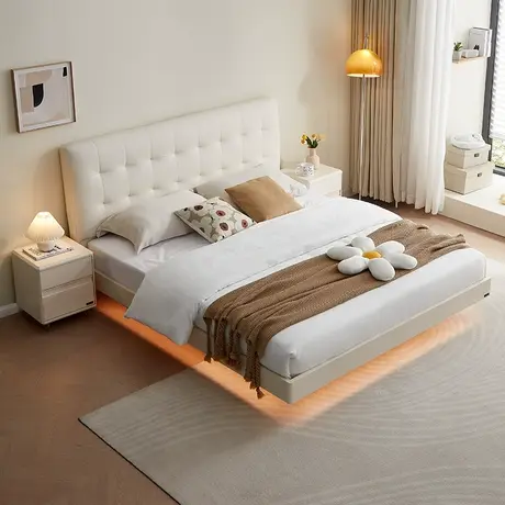 政府补贴全友家居现代简约悬浮皮床法式奶油风主卧床1米8泡芙软床商品大图