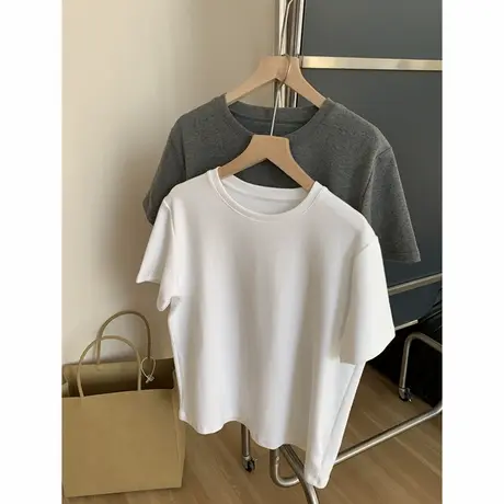 纯色圆领磨毛正肩t宽松显瘦显白基础百搭春秋内搭bi备短袖打底衫商品大图