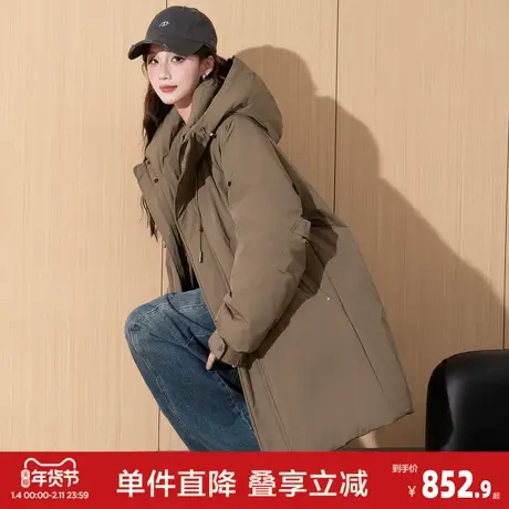 唐狮2026冬季女连帽中长款羽绒外套派克服高级感时尚宽松百搭商品大图
