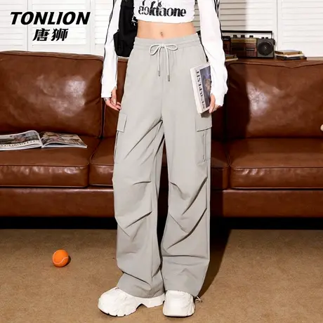 唐狮官方宽松工装裤女2026新款春季美式运动裤凉感阔腿裤休闲裤VC商品大图