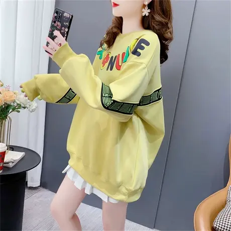 设计感彩色字母圆领卫衣女春季2023年新款韩版宽松休闲薄款上衣潮商品大图