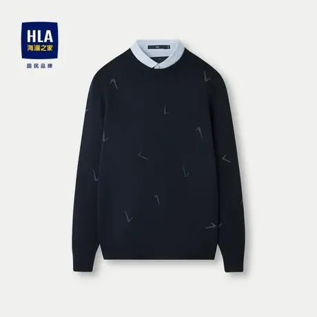 HLA/海澜之家假两件保暖针织衫2023秋冬新款提花修身包芯纱上衣男图片
