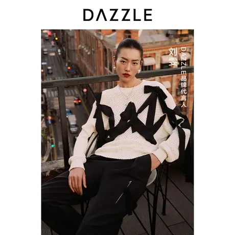 【肌理美学】刘雯同款DAZZLE地素奥莱春装新款白色飘带针织衫上衣图片