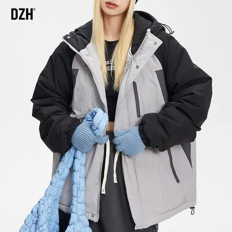 情侣拼色连帽棉服男潮牌冬季2023新款保暖防寒服加厚棉衣外套袄子商品大图