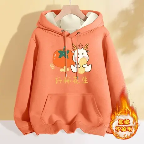 小个子卫衣女秋冬连帽上衣初中学生加绒加厚冬装2023新款冬季女装商品大图