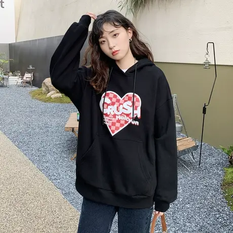 唐狮女款卫衣春秋季爱心连帽宽松oversize设计感别致上衣外套流行商品大图
