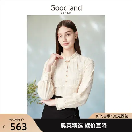 音儿美地女装2023春季新款时尚蕾丝花边拼接拼接木耳领衬衫上衣商品大图