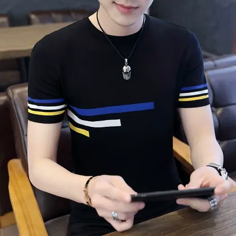 夏季男士短袖t恤潮流冰丝夏装学生潮牌修身体恤衫半袖薄款上衣服商品大图