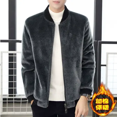 冬季水貂绒外套男士潮流加棉加厚休闲棒球服夹克保暖冬款男装上衣商品大图