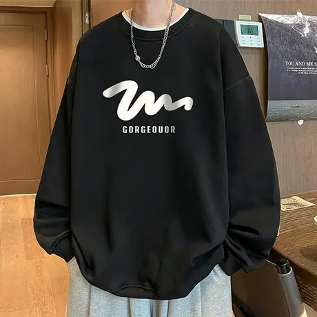 美式重磅圆领卫衣男春秋季新款大码宽松纯棉打底衫外套男装上衣服商品大图