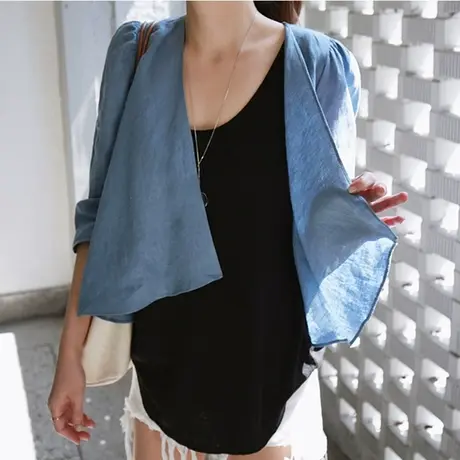 夏装新款棉麻薄外套防晒衣女短款韩版宽松大码披肩空调衫短外套潮商品大图