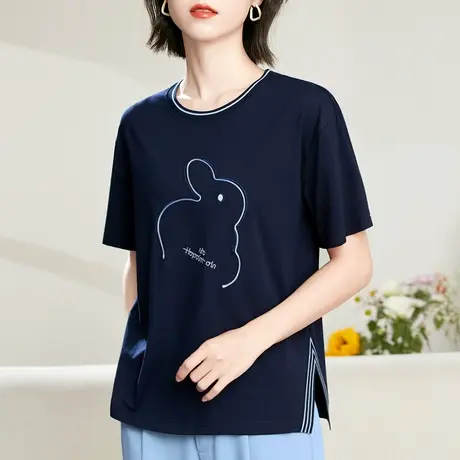 纯棉t恤女夏装2024年新款时尚下摆开叉短袖上衣春夏宽松半袖体恤商品大图