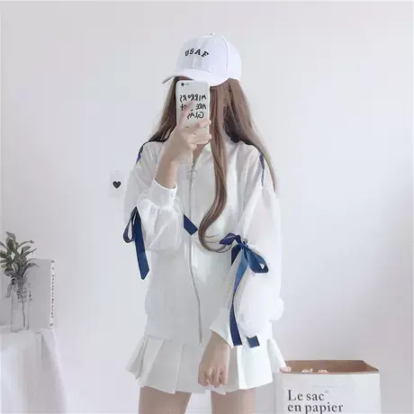 洋气上衣2023夏季新款韩版宽松百搭小清新蝴蝶结系带防晒雪纺衫女商品大图