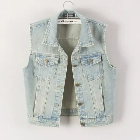 牛仔马甲女短款修身韩版潮新款春秋无袖外套背心复古大码马夹怀旧商品大图