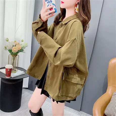 小个子牛仔衬衣外套女2023年秋季新款宽松慵懒风休闲工装夹克上衣商品大图