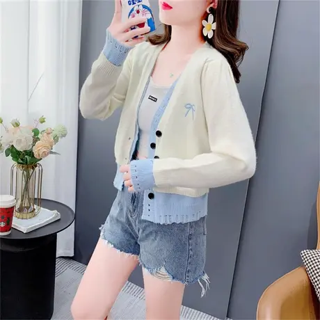 设计感假两件针织开衫女2023年新款早秋宽松洋气百搭短款毛衣外套商品大图