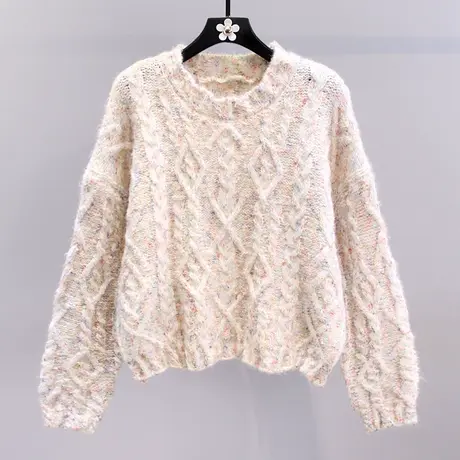 日系软糯麻花毛衣女秋冬2023新款宽松慵懒风复古圆领打底针织上衣图片