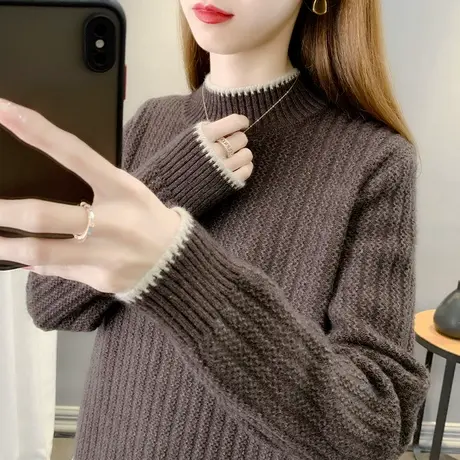 2024秋冬新款半高领毛衣女套头宽松外穿加厚针织衫打底软糯毛衣女商品大图
