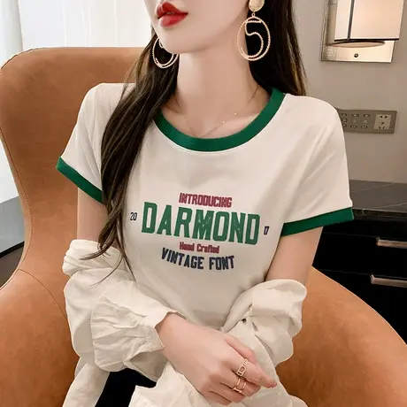 独特设计感小众纯棉短袖正肩T恤女夏装2023新款宽松显瘦短款上衣图片