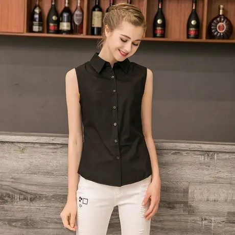 2024新款纯棉无袖衬衫女夏外穿OL通勤春秋打底尖领衬衣假领子内搭商品大图