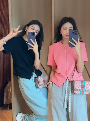 2023夏新款女士短袖t恤不规则开叉小众时尚休闲修身显瘦短款上衣商品大图