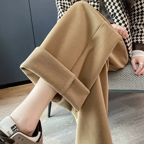 加绒毛呢阔腿裤女秋冬2023新款高腰垂感小个子呢子裤休闲直筒裤子图片